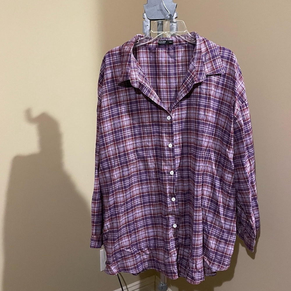 Shein Curvy 2xl button down plaid shirt